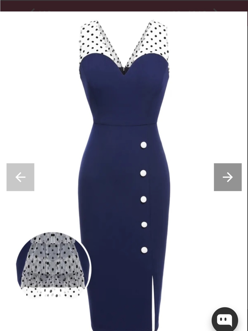 Navy Polka Dot Mesh Sweetheart Midi Dress with Side Button Detail